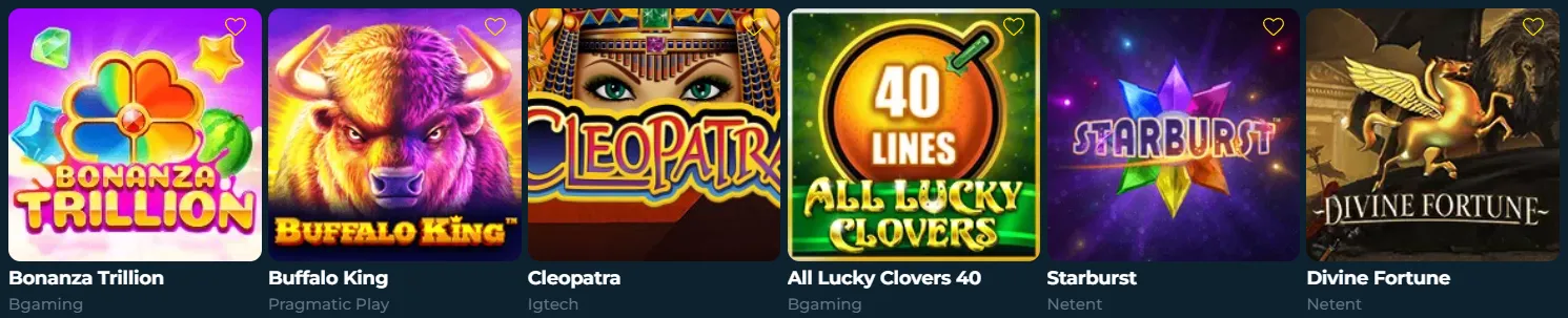 Popular online slots collection at RollySpin Casino